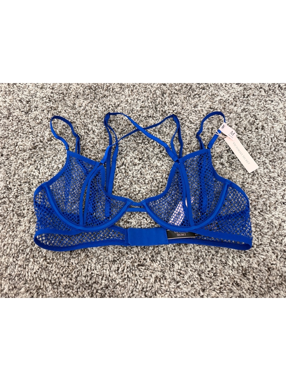 Victoria’s Secret Very Sexy NWT Sheer Mesh Open Cup Strappy Crossback Bra Size M